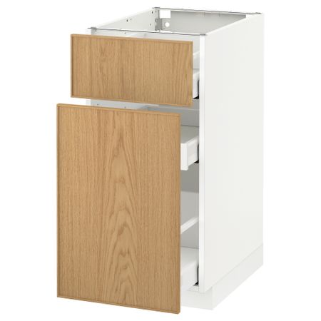 Напольный шкаф, выдвижной секцией, ящик МЕТОД / МАКСИМЕРА, белый, Экестад дуб