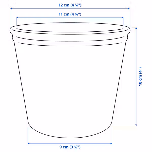KÖRSBÄRSBJÖRK КЁРСБЭРСБЬЁРК Кашпо - светлый серо-бежевый 9 см - схема-чертеж с размерами