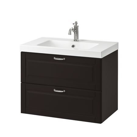 Шкаф для раковины с 2 ящ, Кашён темно-серый, ХАМНШЕР смеситель 83x49x64 см IKEA ГОДМОРГОН / ОДЕНСВИК 393.238.05