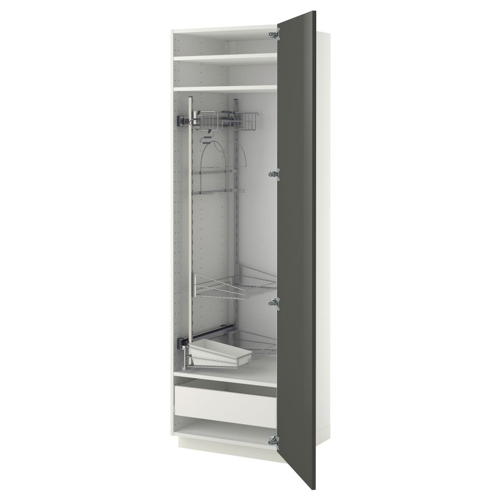 Высокий шкаф с отделением для аксессуаров, для уборки МЕТОД / ФОРВАРА, белый, Рингульт серый - фото 1