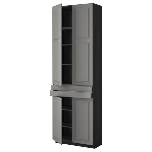 Высокий шкаф + полки, 2 ящика, 4 дверцы МЕТОД / МАКСИМЕРА, черный, Будбин серый (80x37x240 см) - фото 1