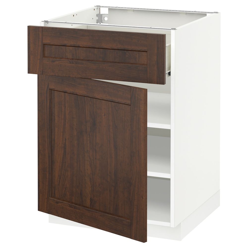 Напольный шкаф с ящиком/дверью, белый/Эдсерум коричневый 60x60 см IKEA МЕТОД / ФОРВАРА 592.617.07 - схема-чертеж с размерами