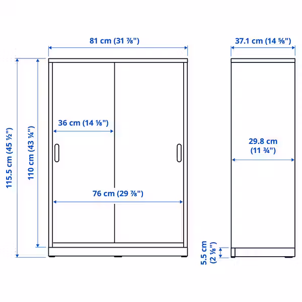 TONSTAD Шкаф с раздвижными дверцами - белый с оттенком 81x37x116 см - схема-чертеж с размерами
