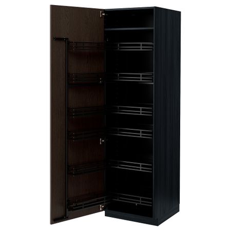 Высокий шкаф с выдвижным модулем, черный, Sinarp коричневый, 60x60x200 см IKEA METOD МЕТОД 494.721.21