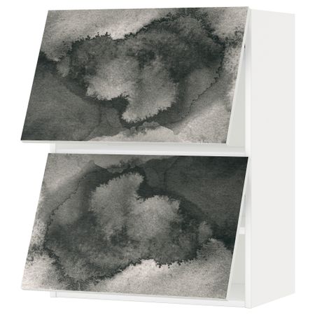 Навесной шкаф, 2 дверцы, горизонтальный МЕТОД, белый, Кальвиа с печатным рисунком