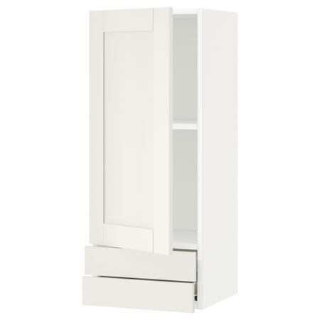 Навесной шкаф с дверцей, 2 ящика МЕТОД / ФОРВАРА, белый, Сэведаль белый