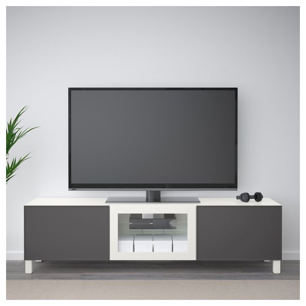 Тумба под ТВ с ящиками и дверцей БЕСТО, белый Грундсвикен, темно-серый прозрачное стекло (180x40x48 см) - фото 2