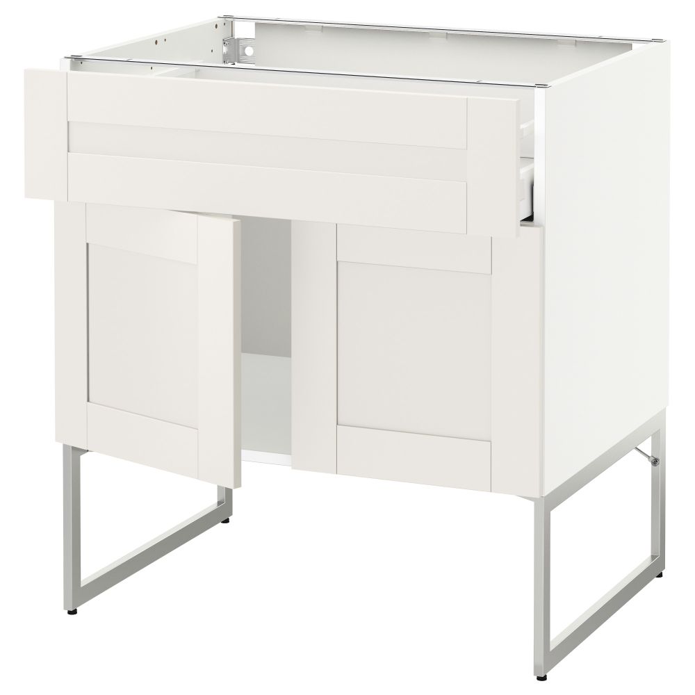 Напольный шкаф, полки, ящик, 2 двери МЕТОД / МАКСИМЕРА, белый, Сэведаль белый - схема-чертеж с размерами