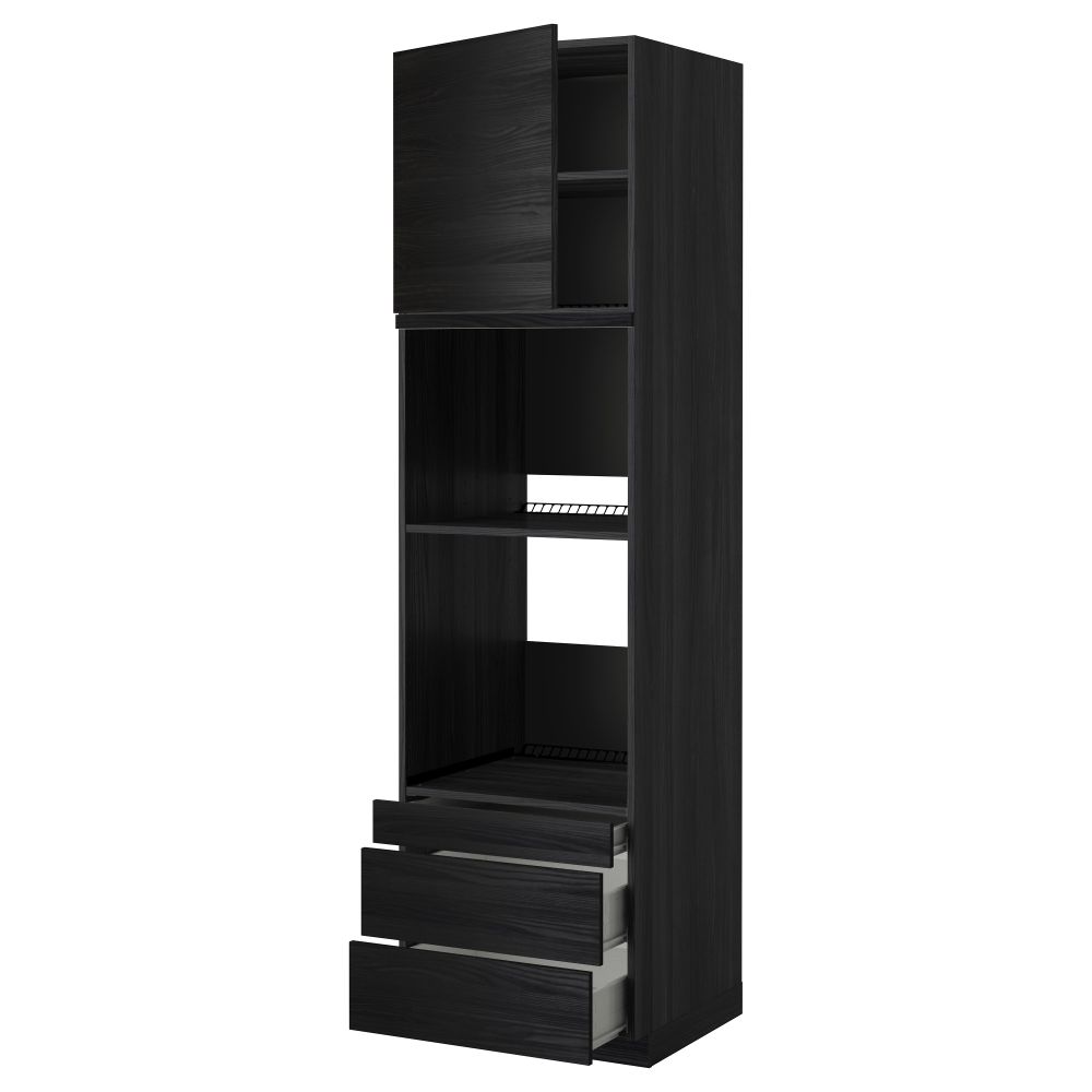 Высокий шкаф для духовки комбинированный, духовка + дверца, 3 ящика МЕТОД / ФОРВАРА, черный, Тингсрид черный - фото 1