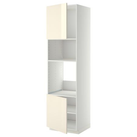 Высокий шкаф для духовки/СВЧ, 2 дверцы, полки МЕТОД, белый, Рингульт кремовый