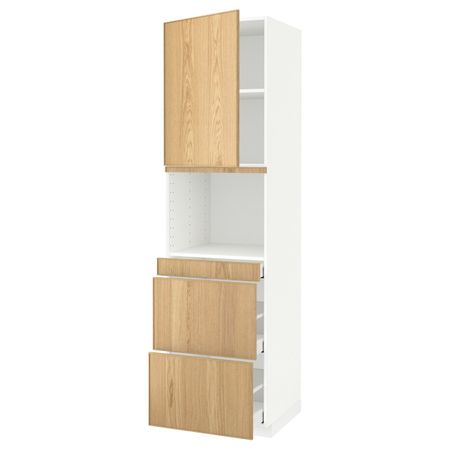 Высокий шкаф для СВЧ/дверца/3ящика, белый/Экестад дуб 60x60x220 см IKEA METOD МЕТОД / MAXIMERA МАКСИМЕРА 292.372.62