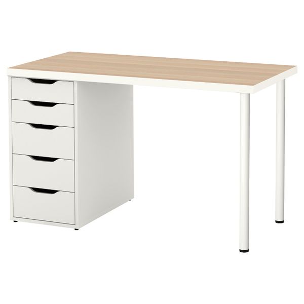 Стол, белый под беленый дуб/белый 120x60 см IKEA LINNMON ЛИННМОН / ALEX АЛЕКС 893.047.48 - фото 1