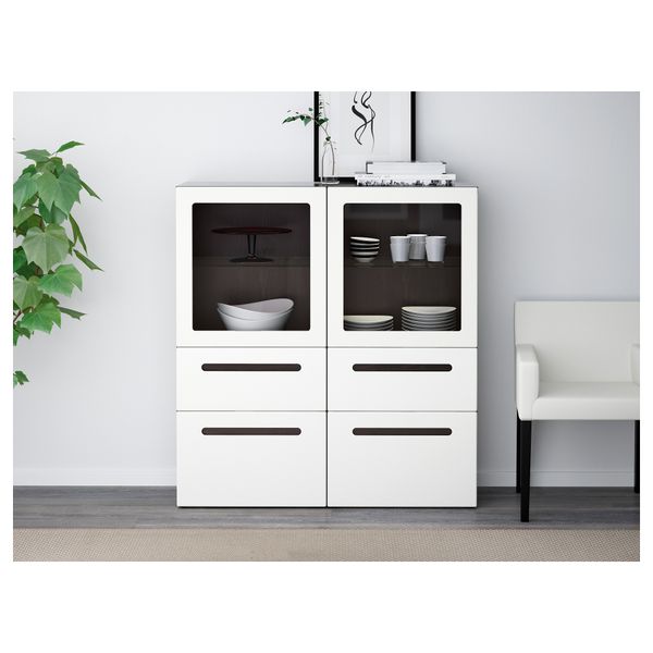 Комбинация для хранения со стеклянными дверцами БЕСТО, черно-коричневый, Марвикен белый прозрачное стекло (120x40x128 см) - схема-чертеж с размерами