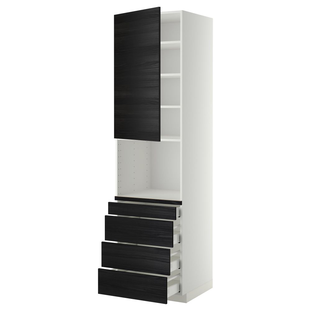 Высокий шкаф для комбинированния СВЧ, 4 ящика МЕТОД / МАКСИМЕРА, белый, Тингсрид черный - схема-чертеж с размерами