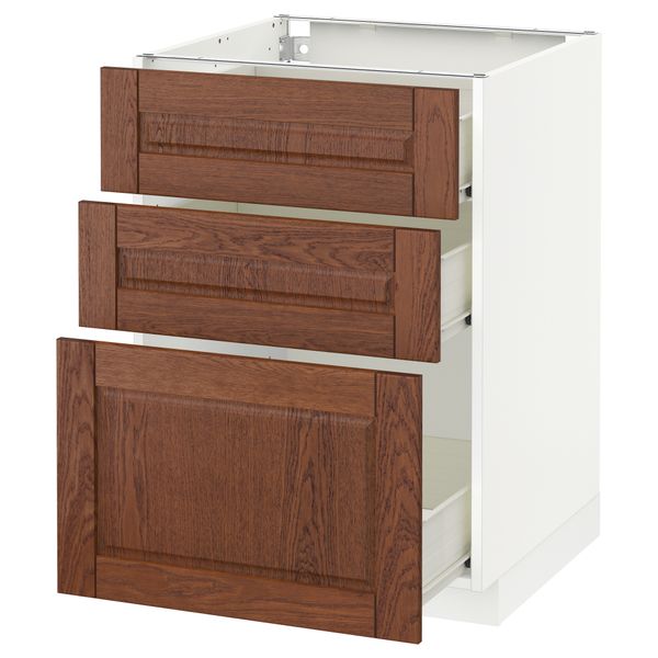 Напольный шкаф с 3 ящиками МЕТОД / ФОРВАРА, белый, Филипстад коричневый - схема-чертеж с размерами