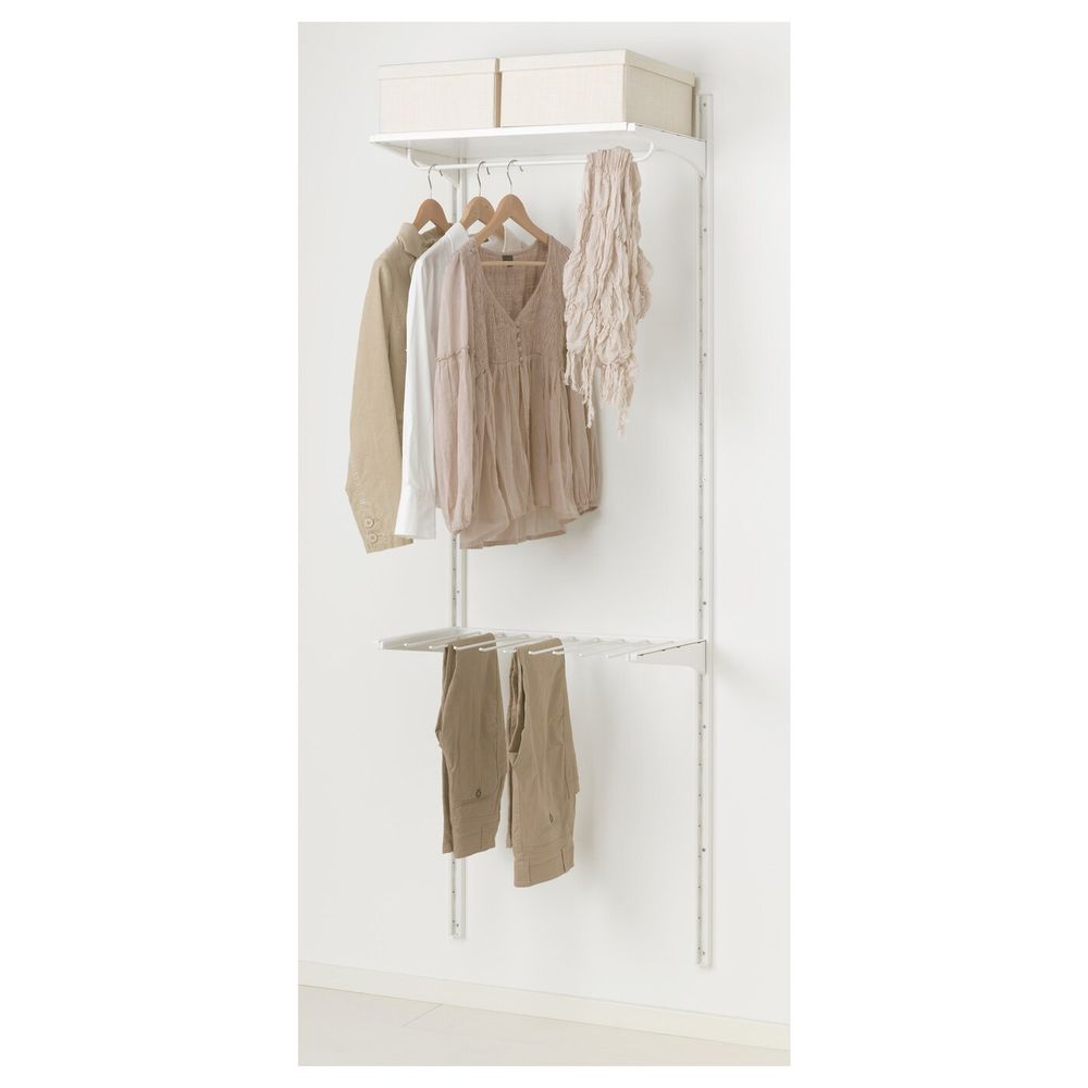 Настенная шина, полки, вешалка для/брюк, белый 65x40x196 см IKEA АЛЬГОТ 792.304.18 - фото 1