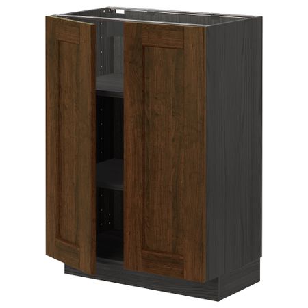 Напольный шкаф с полками/2двери, черный/Эдсерум коричневый 60x37 см IKEA МЕТОД 493.021.57
