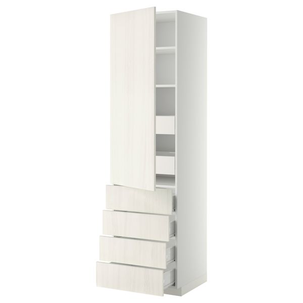 Высокий шкаф с полками/6 ящик, дверцами, 4 фронтальные панели МЕТОД / ФОРВАРА, белый, Росдаль белый - схема-чертеж с размерами