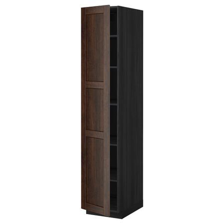 Высокий шкаф с полками, черный/Эдсерум коричневый 40x60x200 см IKEA МЕТОД 392.266.92