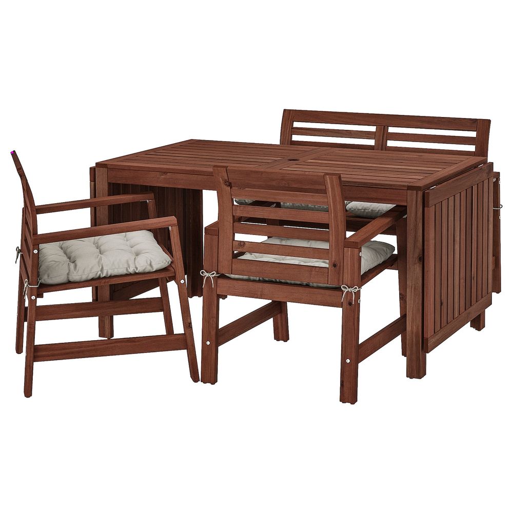 Стол + 2 кресла + скамья, для/сада, коричневая морилка/Куддарна серый IKEA ÄPPLARÖ ЭПЛАРО 492.894.10 - фото 1