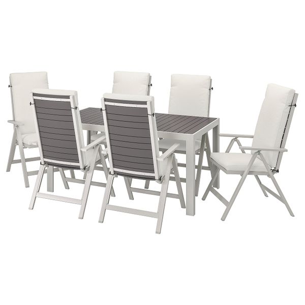 Стол+6кресел,д/сада, темно-серый/ФРЁСЁН/ДУВХОЛЬМЕН бежевый 156x90 см IKEA SJÄLLAND ШЭЛЛАНД 592.667.95 - фото 1