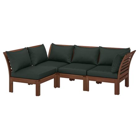 Модульный угловой 3-местный диван, садовый, коричневая морилка/Холло черный 143/223x80x78 см IKEA ЭПЛАРО 192.288.47