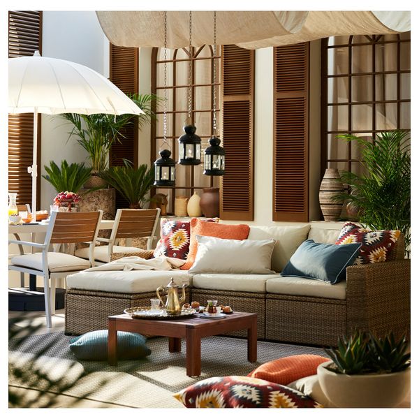 3-местный модульный диван, садовый, с табуретом для ног коричневый/Холло бежевый 223x144x82 см IKEA СОЛЛЕРОН 992.414.49 - фото 2