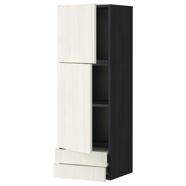 Навесной шкаф, 2 дверцы, 2 ящика МЕТОД / ФОРВАРА, черный, Росдаль белый - схема-чертеж с размерами