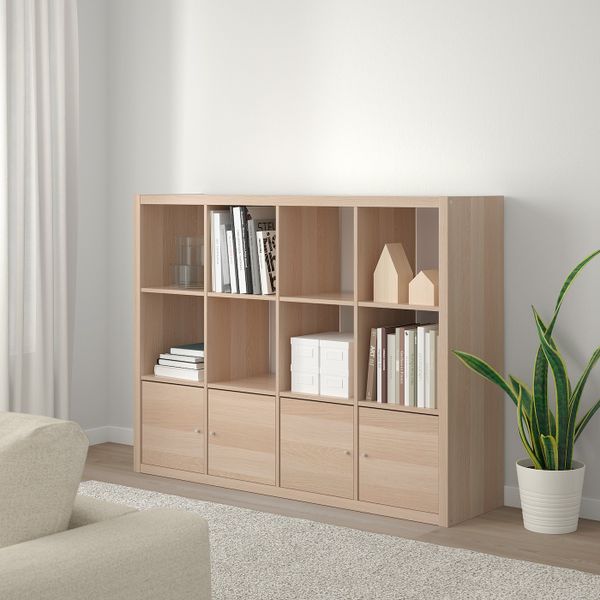 Стеллаж с 4 вставками, под беленый дуб 147x112 см IKEA KALLAX КАЛЛАКС 092.782.58 - фото 2