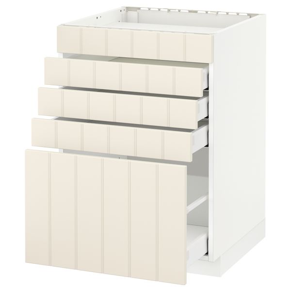 Напольный шкаф для варочной панели, 5 фасадов, 4 ящиков МЕТОД / МАКСИМЕРА, белый, Хитарп белый с оттенком - схема-чертеж с размерами