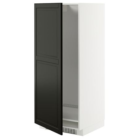METOD Высокий шкаф д/холодильн/морозильн - белый/Bodbyn чёрный 60x60x140 см