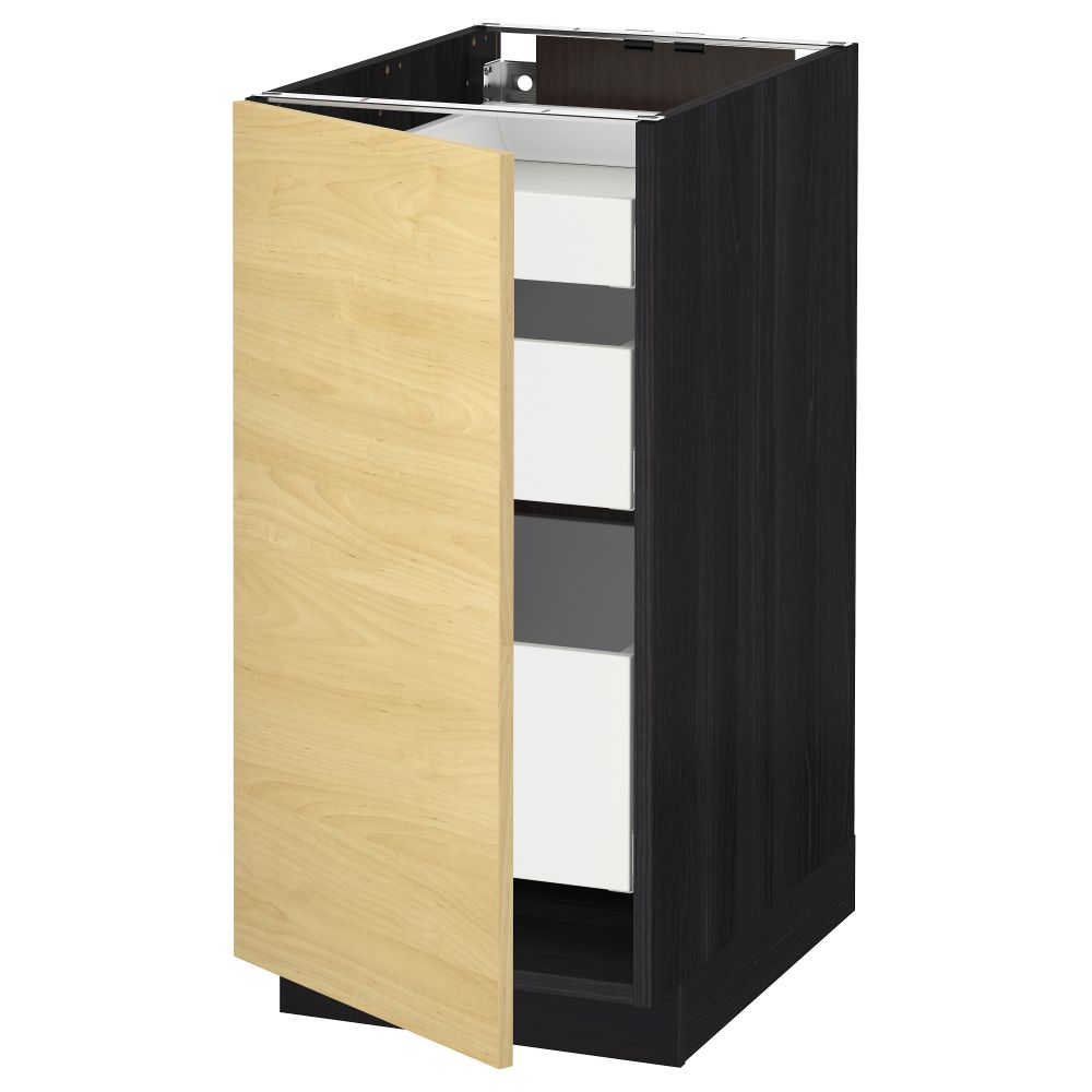 Напольный шкаф с 1 дверцей, 3 ящика МЕТОД / МАКСИМЕРА, черный, Тингсрид береза - схема-чертеж с размерами