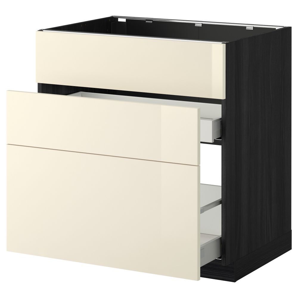 Напольный шкаф под мойку + 3 фронтальных панели, 2 ящика МЕТОД / МАКСИМЕРА, черный, Рингульт кремовый - схема-чертеж с размерами