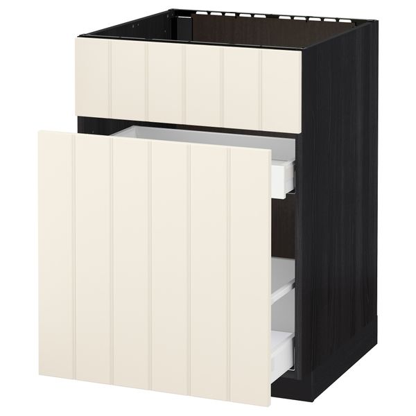 Напольный шкаф под мойку, сорт муcора, 1 дверца, 2 ящика МЕТОД / МАКСИМЕРА, черный, Хитарп белый с оттенком (60x60 см) - схема-чертеж с размерами