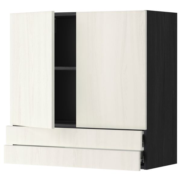 Навесной шкаф, 2 дверцы, 2 ящика МЕТОД / ФОРВАРА, черный, Росдаль белый - схема-чертеж с размерами