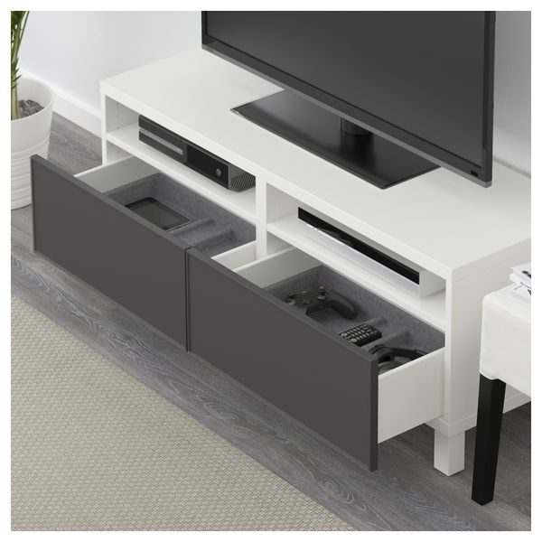 Тумба для ТВ с ящиками БЕСТО, белый, Грундсвикен темно-серый (120x40x48 см) - фото 3