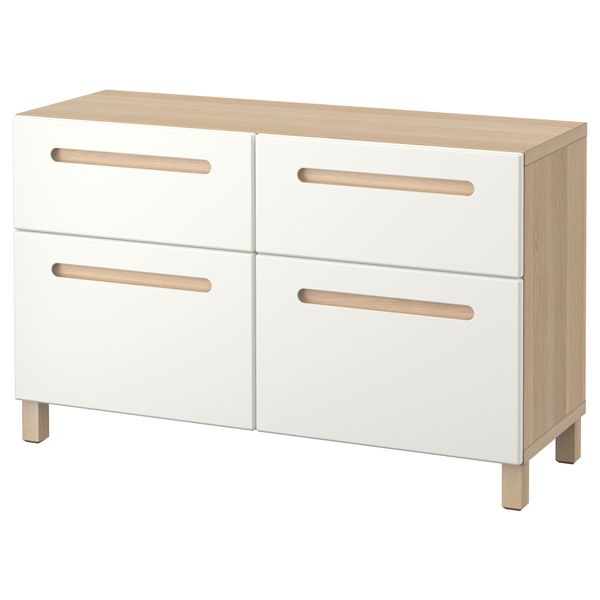 Комбинация для хранения с дверцами, ящиками БЕСТО, под беленый дуб, Марвикен белый (120x40x74 см) - фото 1