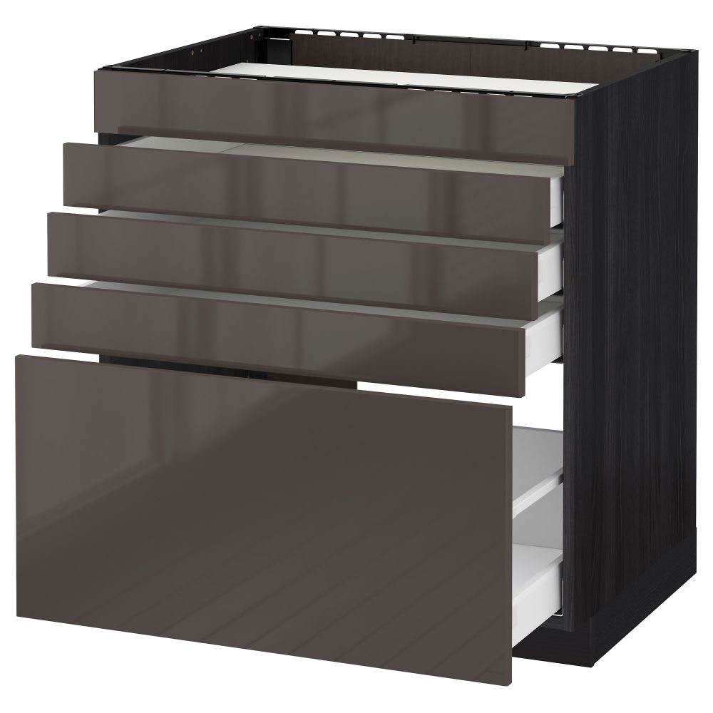 Напольный шкаф для варочной панели, 5 фасадов, 4 ящиков МЕТОД / МАКСИМЕРА, черный, Рингульт серый - схема-чертеж с размерами