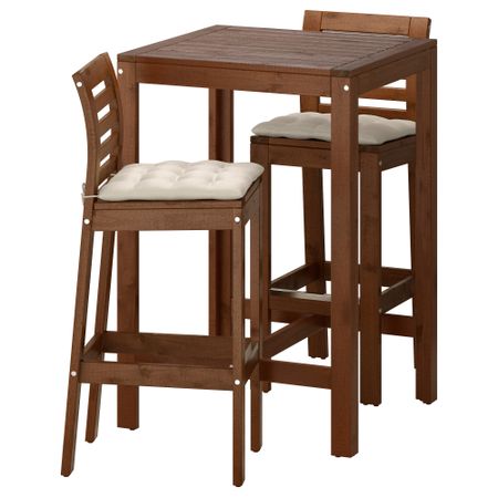 Барный стол и 2 барных стула ЭПЛАРО, коричневая морилка, Холло бежевый