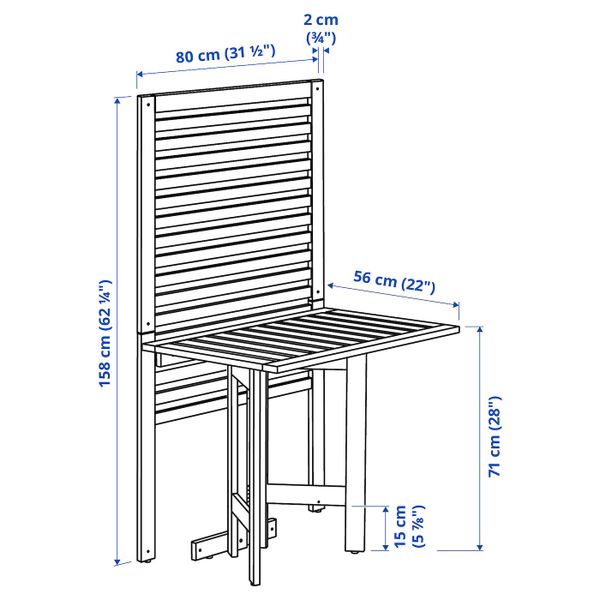 Настенная панель + садовый стол, коричневая морилка 80x62x158 см IKEA ÄPPLARÖ ЭПЛАРО 492.288.79 - схема-чертеж с размерами
