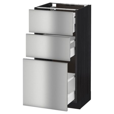 Напольный шкаф с 3 ящиками МЕТОД / МАКСИМЕРА, черный, Гревста нержавеющ сталь