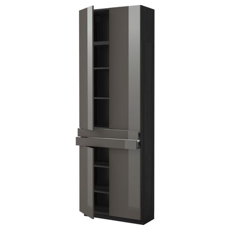 Высокий шкаф + полки, 2 ящика, 4 дверцы МЕТОД / ФОРВАРА, черный, Рингульт серый (80x37x240 см)