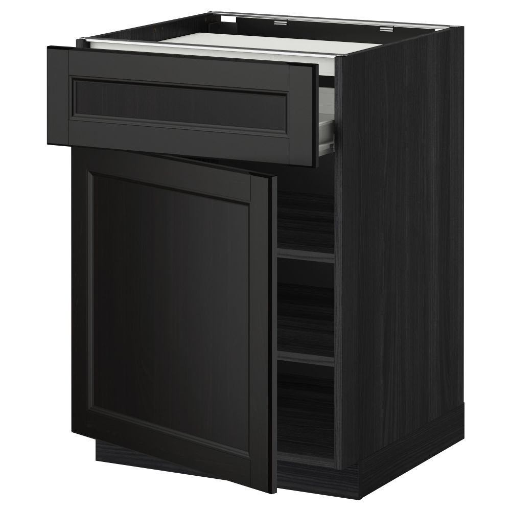 Напольный шкаф для варочной панели, ящик, полка, дверцы МЕТОД / ФОРВАРА, черный, Лаксарби черно-коричневый черно-коричневый - схема-чертеж с размерами