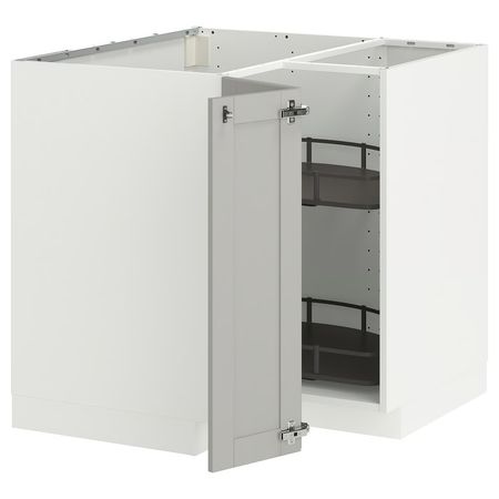 METOD Угловой напольн шкаф с вращающ секц - белый/Lerhyttan светло-серый 88x88 см