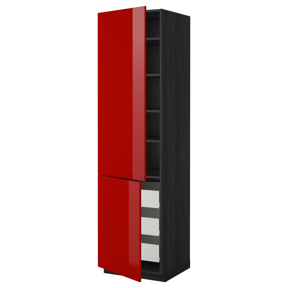 Высокий шкаф + полки, 3 ящика, 2 дверцы МЕТОД / ФОРВАРА, черный, Рингульт красный - схема-чертеж с размерами