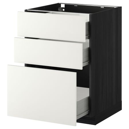 Напольный шкаф с 3 ящиками МЕТОД / ФОРВАРА, черный, Хэггеби белый
