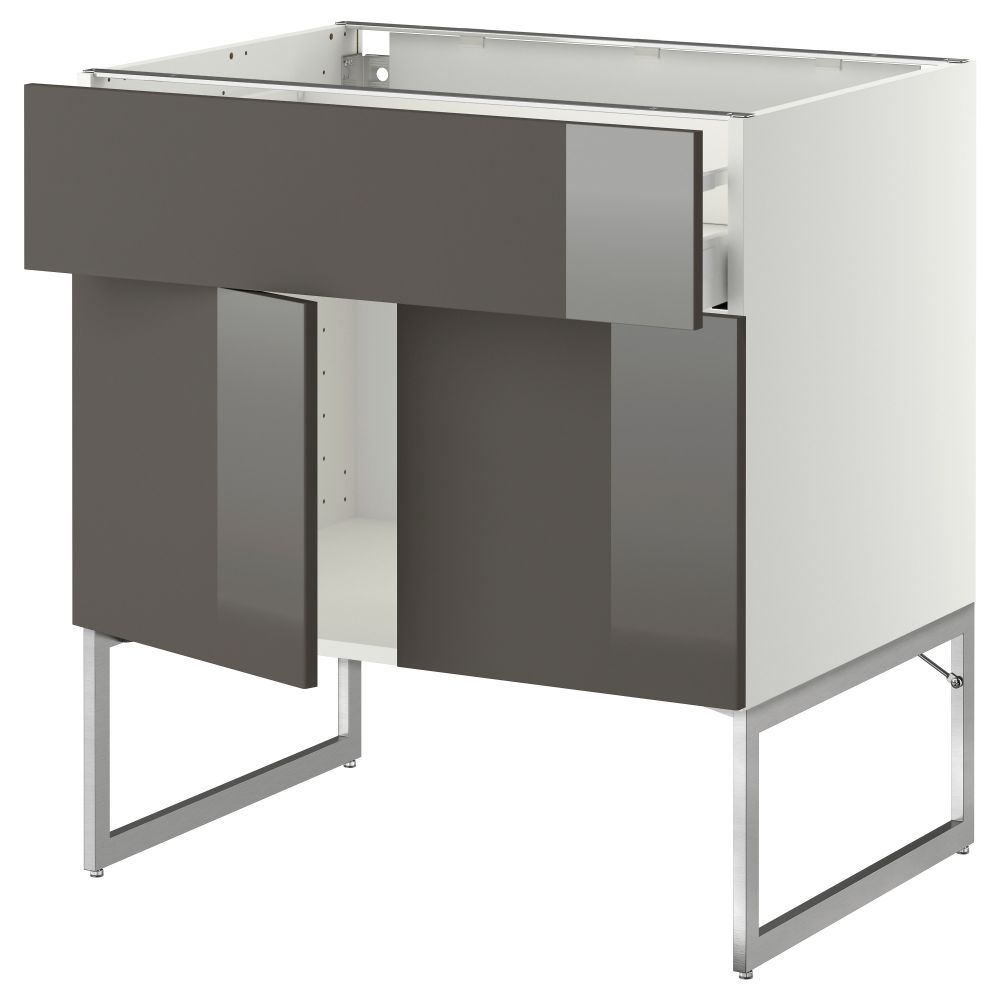 Напольный шкаф, полки, ящик, 2 двери МЕТОД / МАКСИМЕРА, белый, Рингульт серый - схема-чертеж с размерами