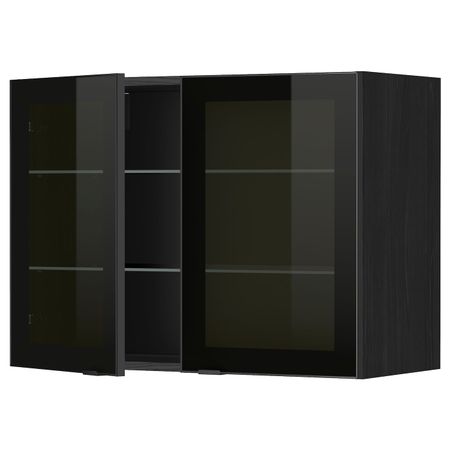 Навесной шкаф с полками, 2 стекло дв, черный/Ютис дымчатое стекло 80x60 см IKEA МЕТОД 193.304.25