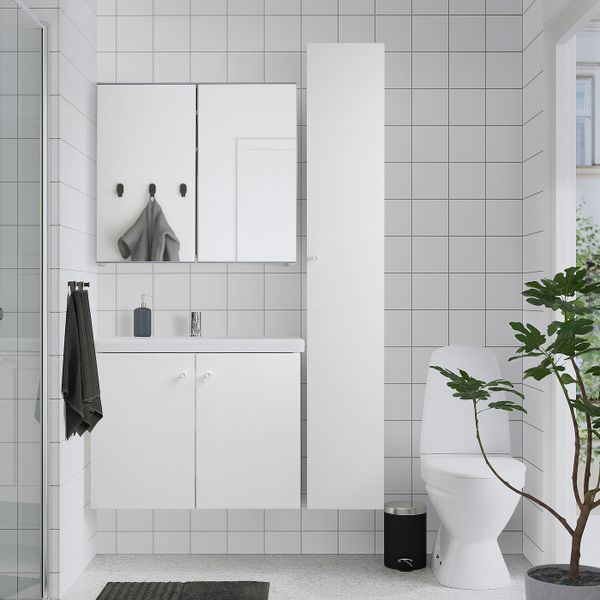 Комплект мебели для ванной,8 предм., белый/ПИЛКОН смеситель 84x43x65 см IKEA FISKÅN ФИСКОН / TVÄLLEN ТВЭЛЛЕН 494.373.64 - схема-чертеж с размерами