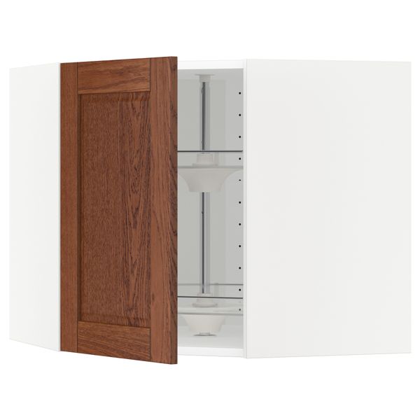 Угловой навесной шкаф с вращающейся секцией МЕТОД, белый, Филипстад коричневый - схема-чертеж с размерами